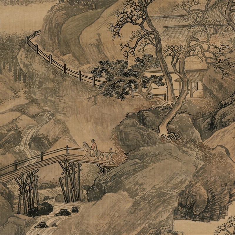 清四王 王翚仿唐寅溪山晴霭图立轴仿古山水国画高清微喷临摹装饰