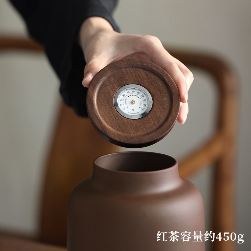 栖凤居密封大号家用湿度计紫砂罐储藏醒茶茶叶罐中式高档储茶罐