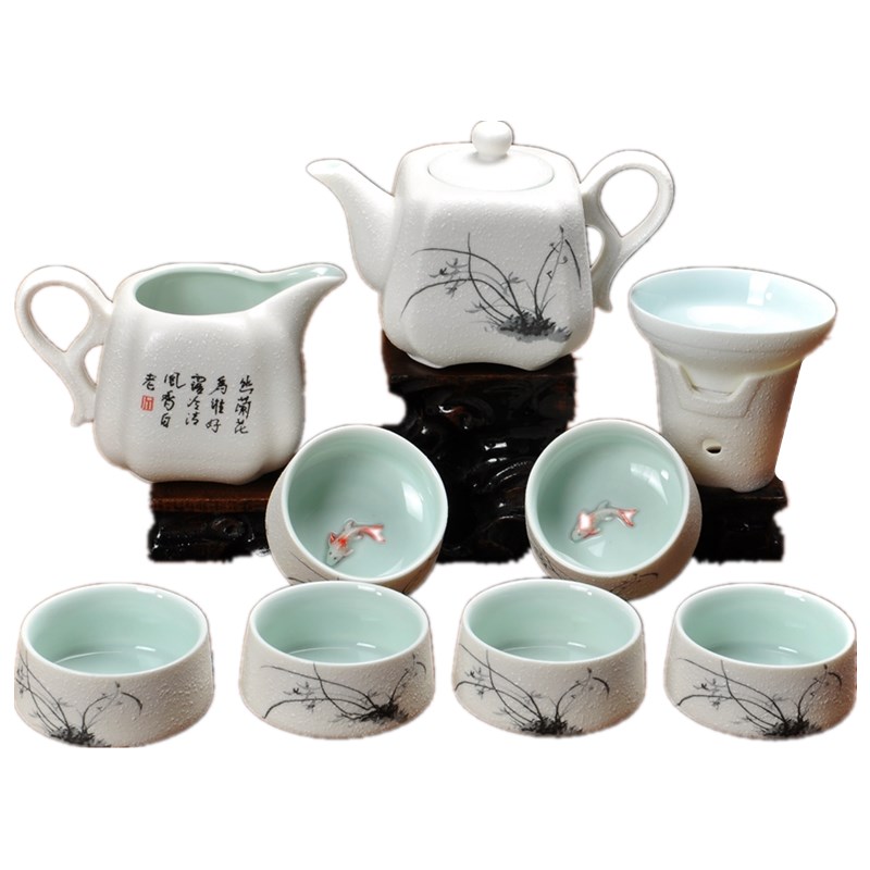 雪花釉陶瓷功夫茶具套装定制LOGO整套茶壶茶杯茶海礼盒装成交礼品