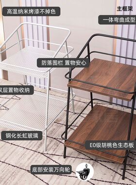 中古风手推车沙发边几新中式推车置物架复古风床头柜小餐车零食车