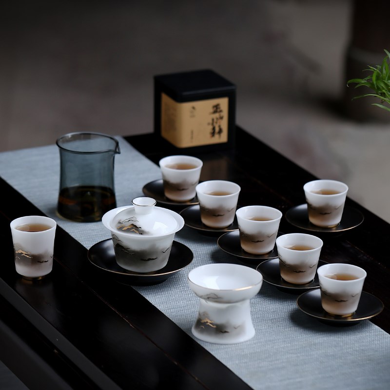德化高档冰种玉瓷功夫茶具羊脂玉瓷白瓷盖碗套装茶壶办公茶杯茶洗
