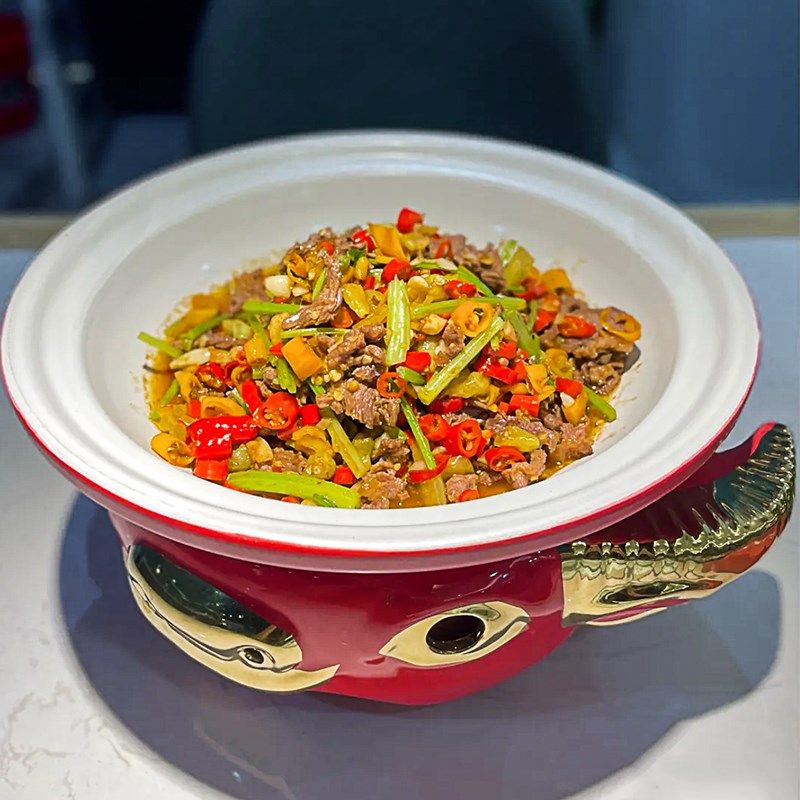 辣椒小炒肉盘小炒黄牛肉盘酒精蜡烛干冰加热炉江湖湘菜盘回锅肉