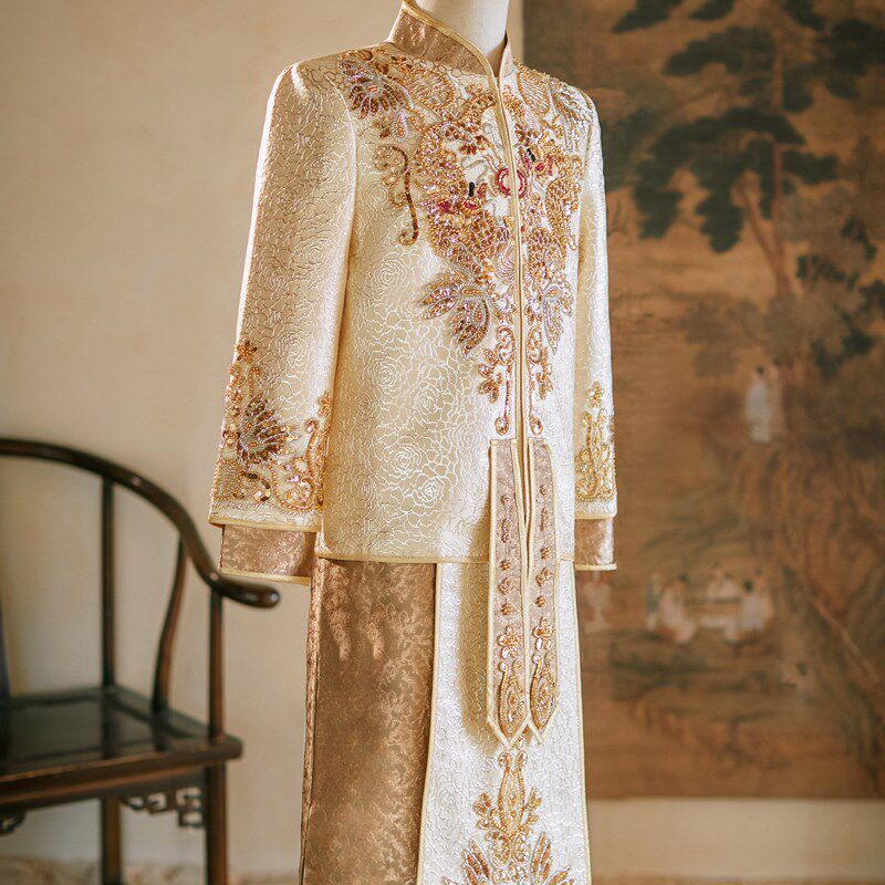 男士秀禾服2024新款中式接亲礼服唐装结婚男装龙凤褂大码婚服秀和