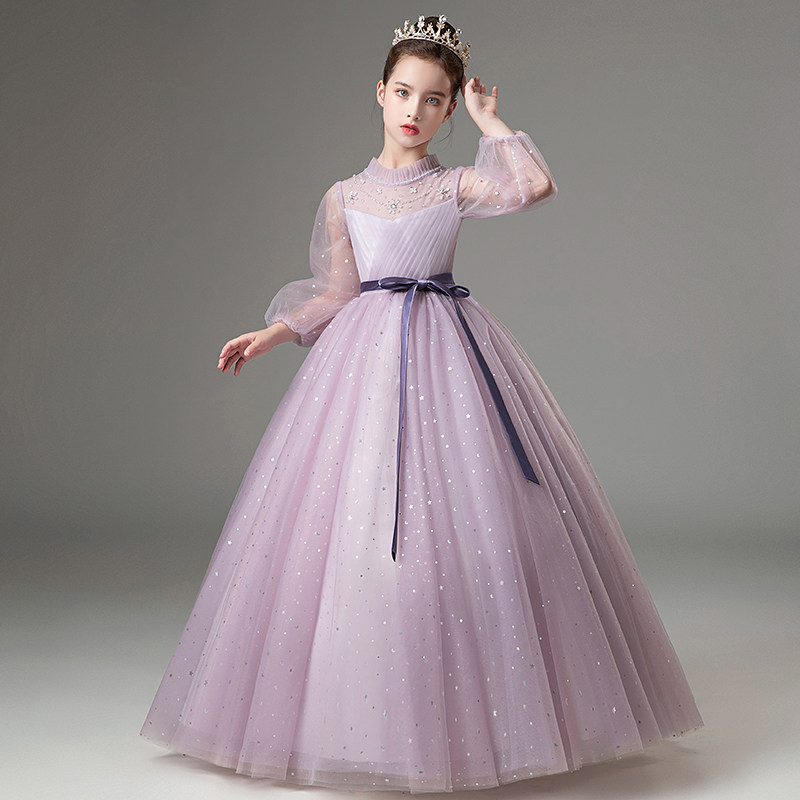 儿童礼服长袖女童花童婚纱生日公主裙小女孩主持人钢琴演出服秋冬
