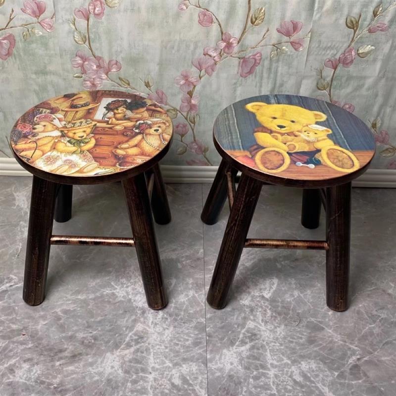 实木换鞋凳 美式茶几凳 欧式田园小圆凳 家用实木凳子 32厘米新品