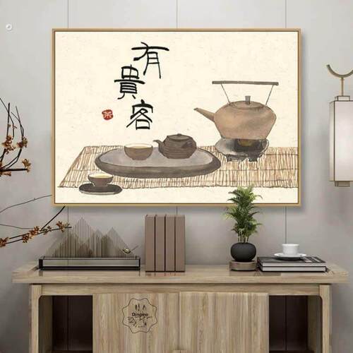 新中国风茶室禅宗装饰画餐厅书房挂画客厅入口民宿现代背景墙壁画