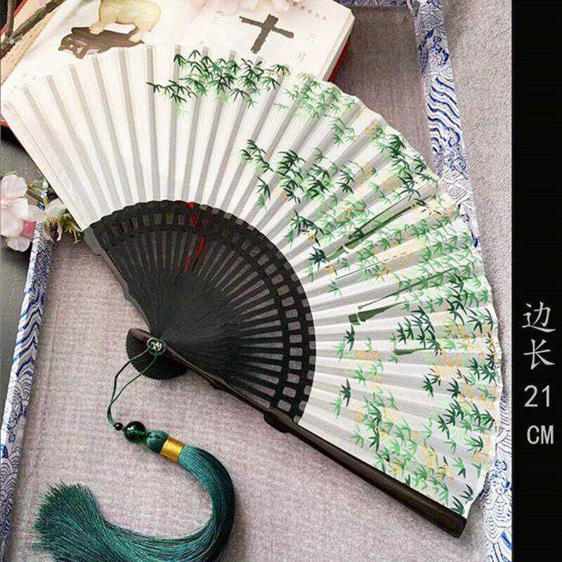 古风扇子中国风女士绿色折扇舞蹈汉服折叠夏天旗袍纯色便携小竹扇