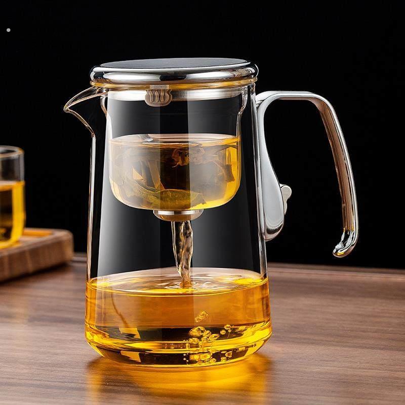 茶水分离优雅杯2025新款家用玻璃茶具办公室懒人茶壶工艺品