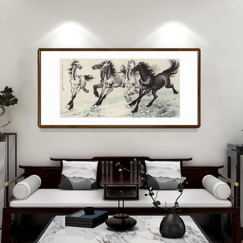 徐悲鸿六骏图国画新中式客厅背景墙装饰画办公室马到成功横版字画