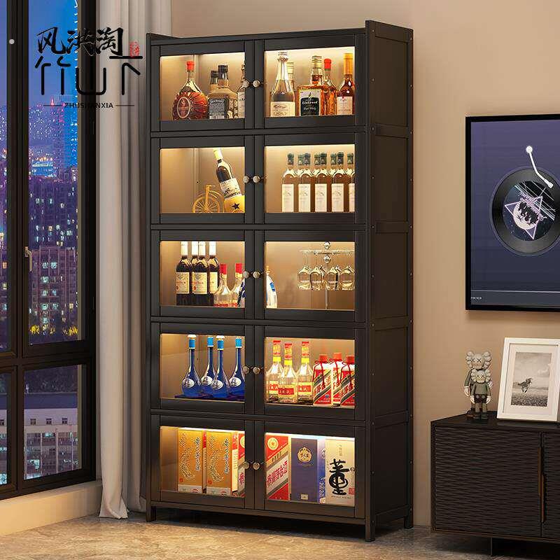 酒柜客厅2026新款靠墙简易带玻璃门展示柜家用红白酒酒架置物架子