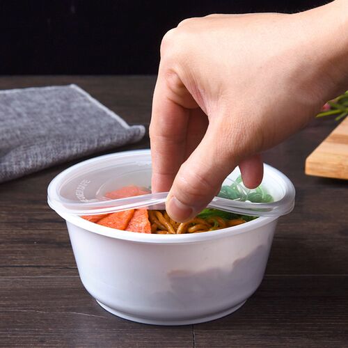 铭星一次性餐盒圆形塑料打包白色碗外卖饭盒快餐便当汤碗带盖整箱