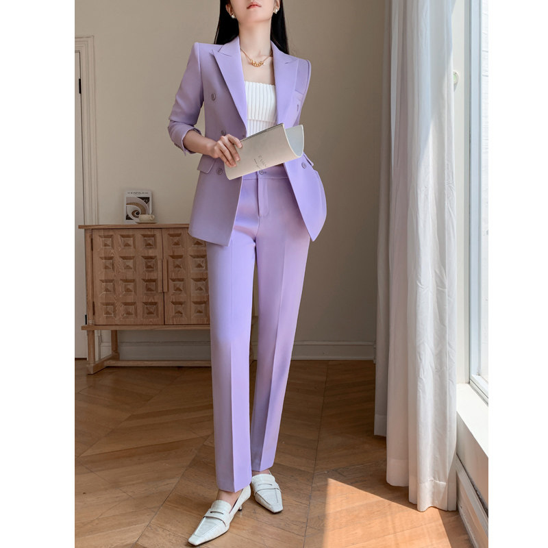紫色休闲西装套装女春秋冬2023新款高级感职业正装小个子高端西服
