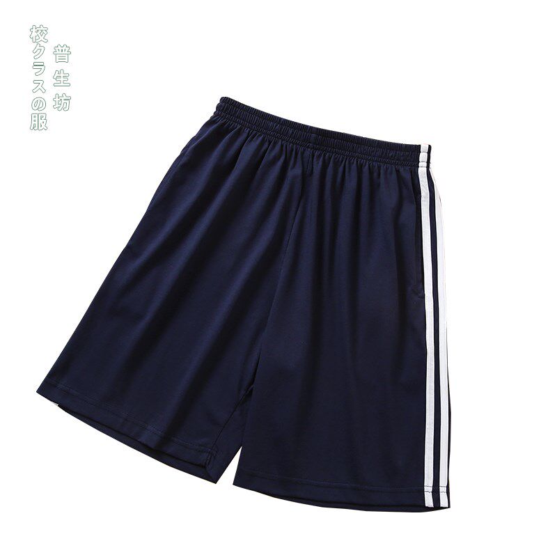 中小学生校服夏套装白色T恤深蓝色翻领两白边直筒夏裤团体服夏季