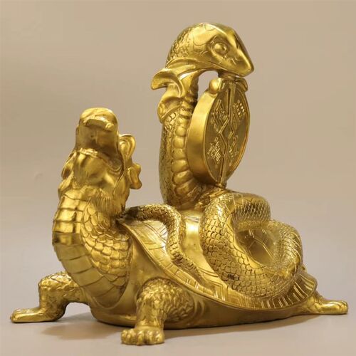 黄铜龙龟摆件玄武神兽招财进宝装饰品铜龟蛇四方神兽家居客厅摆件