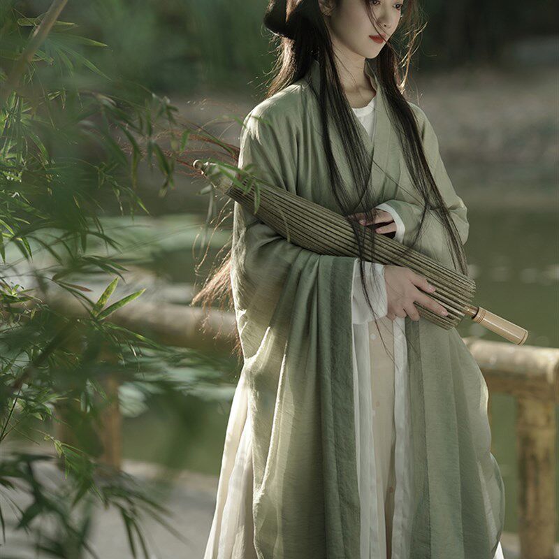 魏晋风南北朝汉服女装2023新款晋制古风广袖流仙裙绿色古装女春秋