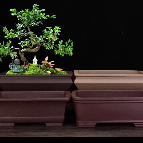 紫砂花盆手工精品方形长方马槽室内古典高端榕树松柏黄杨盆景包邮