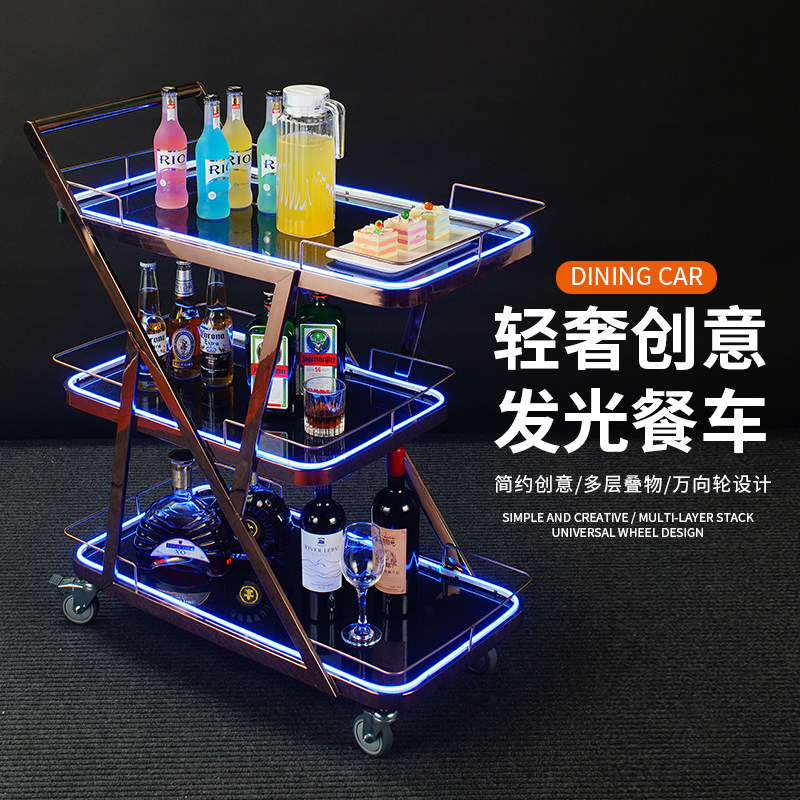 多功能豪华带灯七彩灯光餐车蛋糕车酒水车点心车酒店KTV酒吧推车