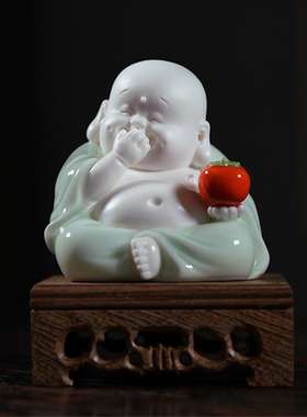 陶瓷弥勒佛招财家居汽车车载柿子笑佛客厅饰品桌面小摆件装饰品