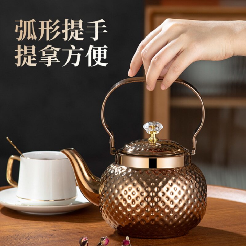 不锈钢锤纹水壶餐厅酒店茶水壶带滤网泡茶壶家用烧水壶饭店花茶壶