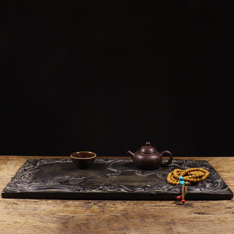 仿古石雕天然青石素面长方茶台流水茶盘中式复古装饰摆件摆设包邮