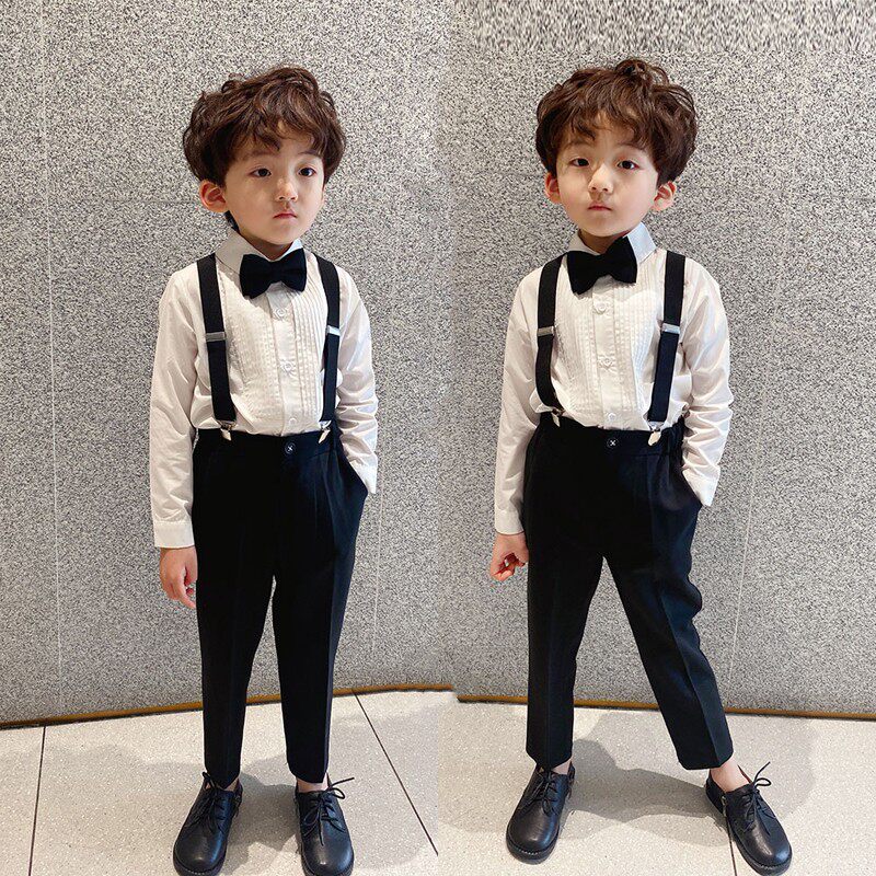 男童西装马甲套装春秋儿童礼服背带裤走秀钢琴演出服小孩花童西服