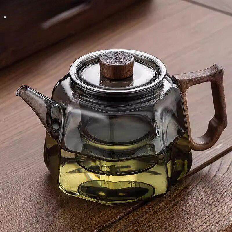 木把茶壶泡茶家用新款玻璃整套茶具纯手工茶水分离围炉煮茶专用壶