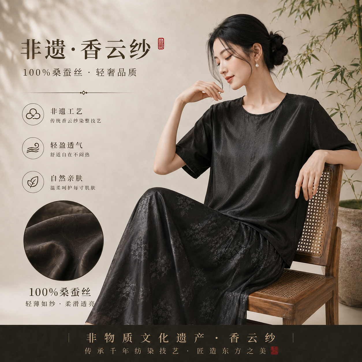【米儿甄选】织月司2026新款100%桑蚕丝黑色短袖81266838
