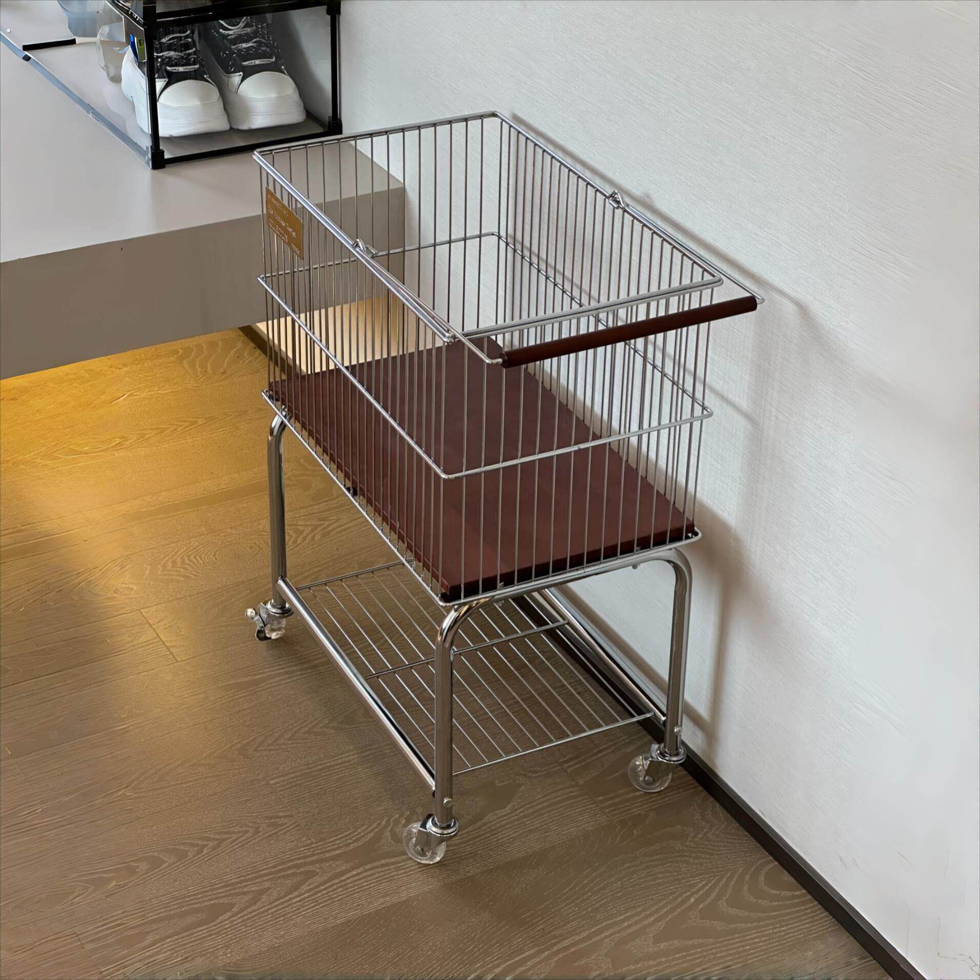 中古风脏衣篮小推车家用双层浴室卫生间移动洗衣篮高级感置物架子