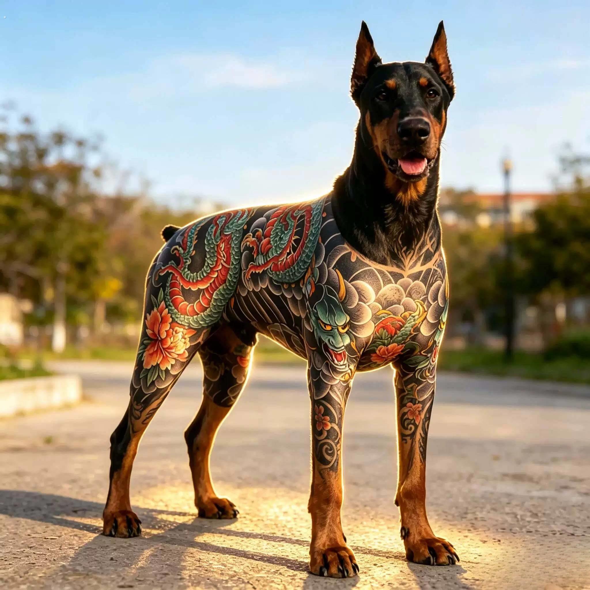 狗狗衣服四脚连体衣龙纹紧身纹身衣高弹防脏保护服宠物服装四季款