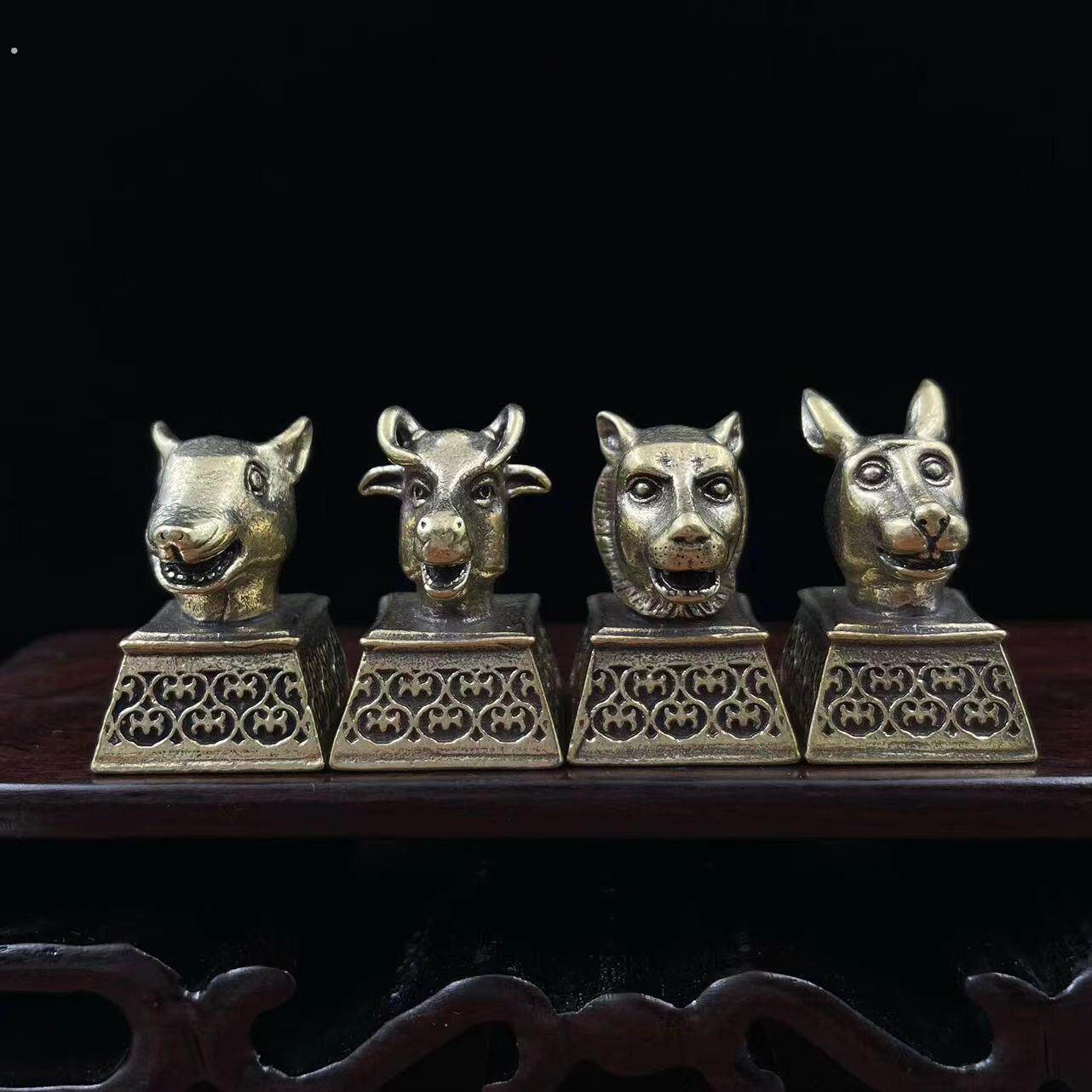 圆明园古玩铜器十二生肖兽首黄铜印章家居龙摆件鼠兔龙蛇鸡狗属相