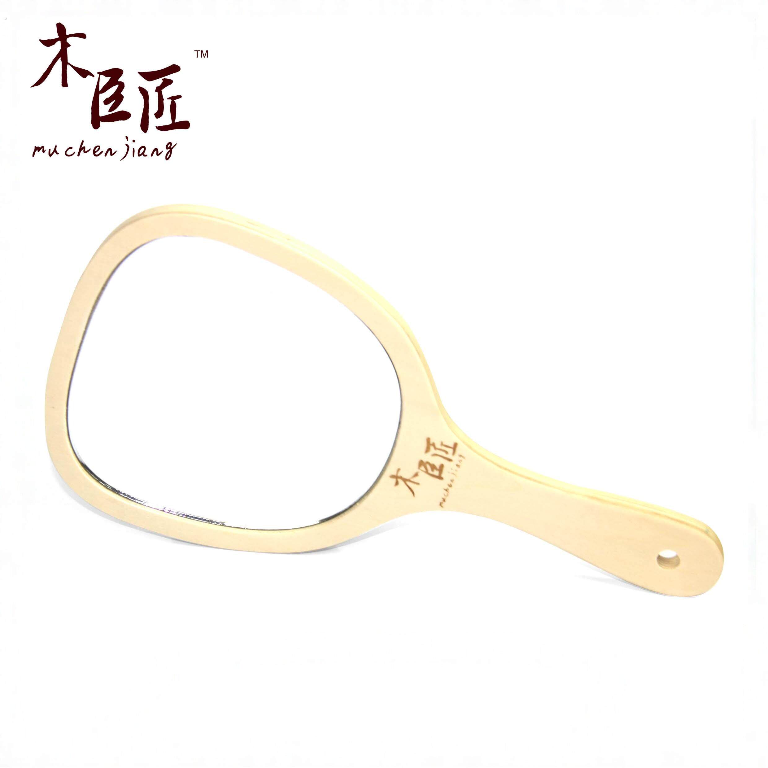 美容口腔专用化妆手柄镜子手工制作大号复古木质便捷化妆镜