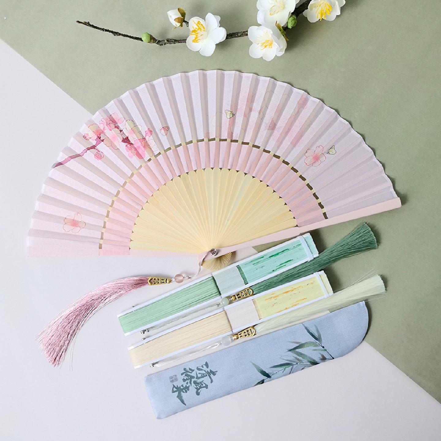 25新款双节扇小清新女扇国风折扇新中式汉服旗袍扇子折叠便携竹扇