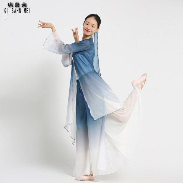古典舞蹈服女飘逸外搭开衫身韵纱衣中国古风渐变色长款披风演出服