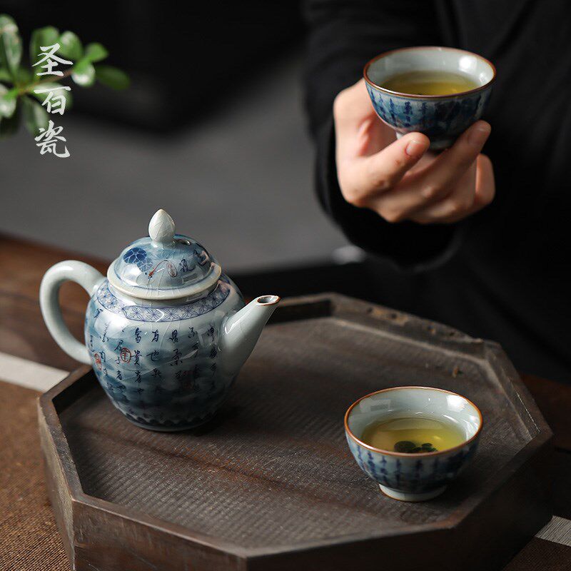 爱莲说仿古手工茶壶古汝开片可养功夫茶具中式过滤单壶家用泡茶壶