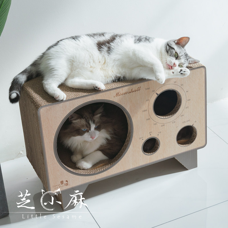 芝小麻 美式收音机瓦楞纸猫窝猫抓盆磨爪器大号猫咪猫玩具猫抓板