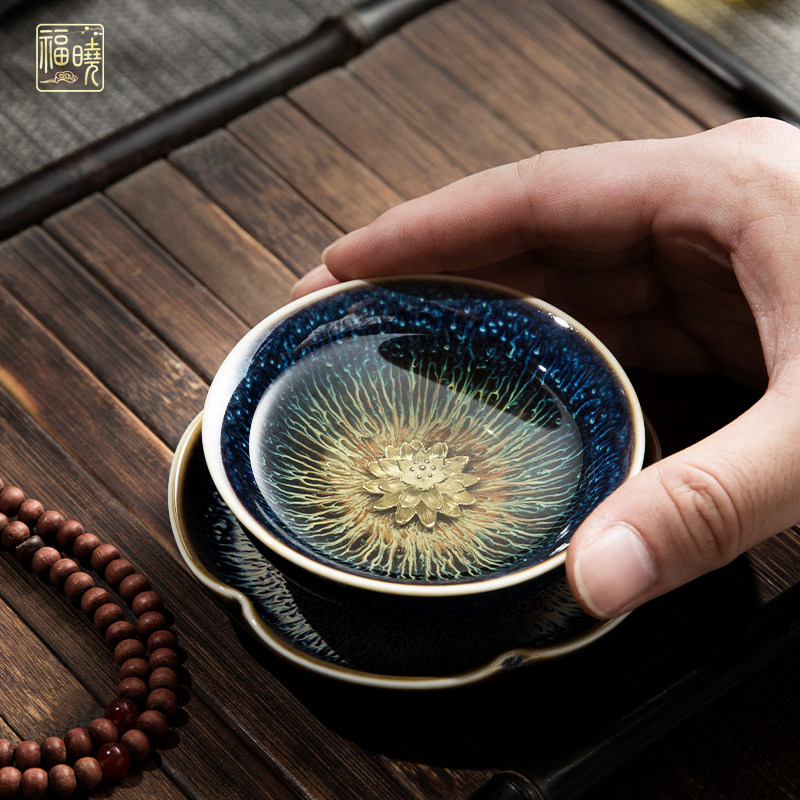 茶杯2025新款高端福晓镶银天目釉窑变兔毫盏主人单杯功夫茶具茶盏