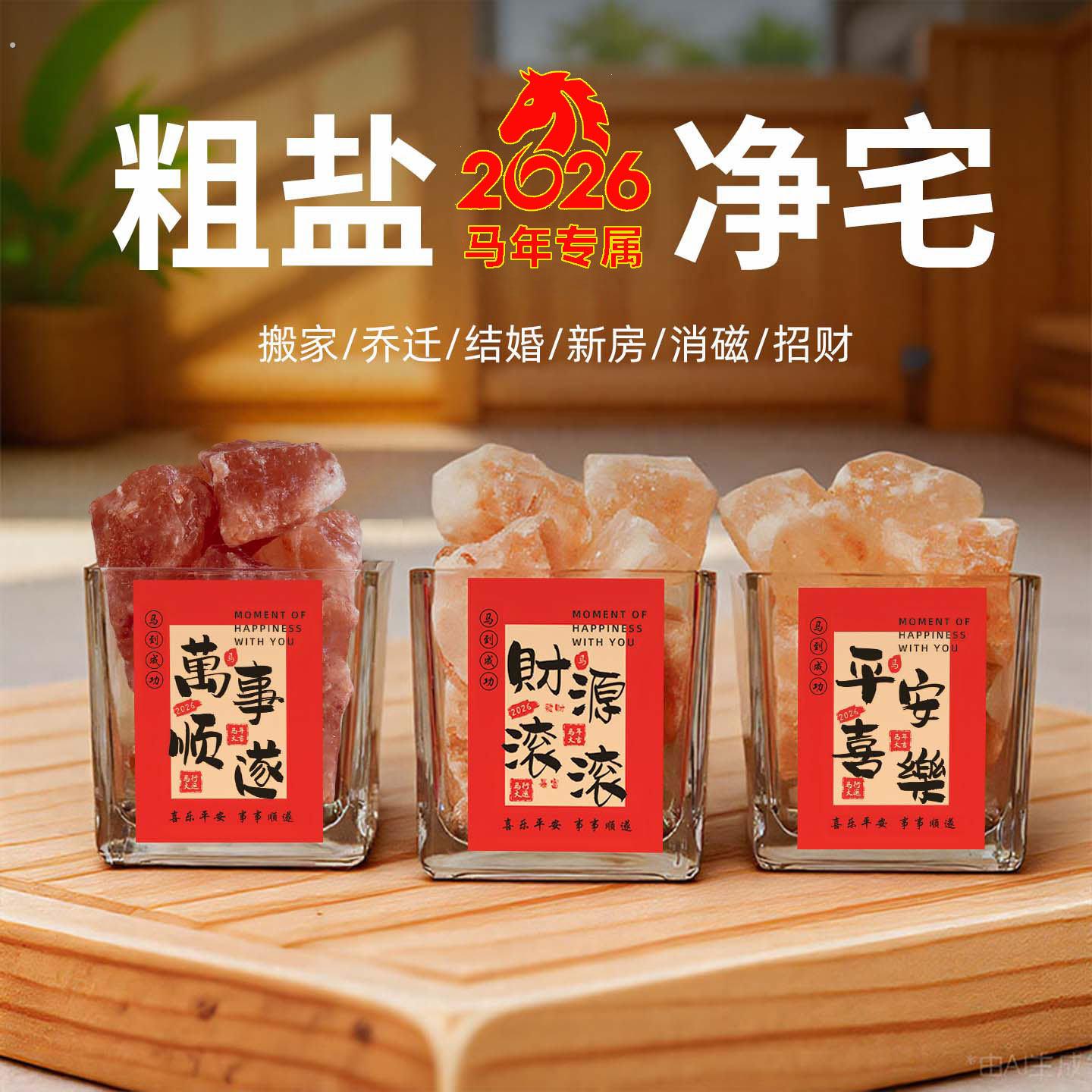 粗盐净宅大粒颗粒喜马拉雅天然玫瑰盐海盐生财专用瓶器皿摆件容器
