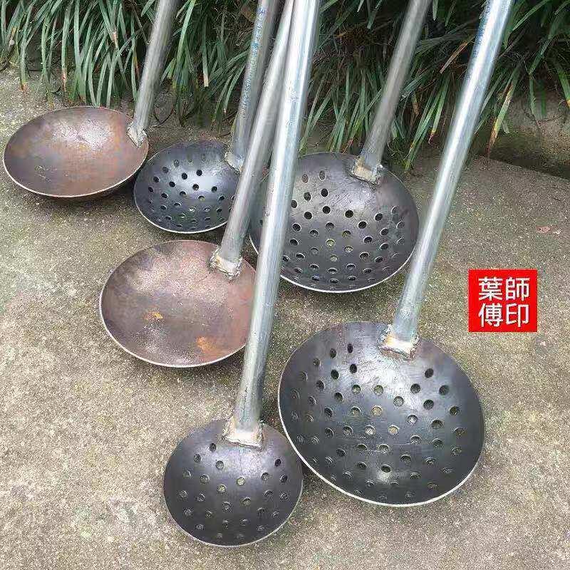 加厚钢板漏勺大铁勺长柄捞渣勺笊篱清理下水道淤泥挖泥土掏粪勺子
