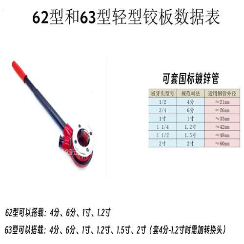 62型63型轻型管子铰板套管机套丝扳手手动套丝机绞板快速套丝神器