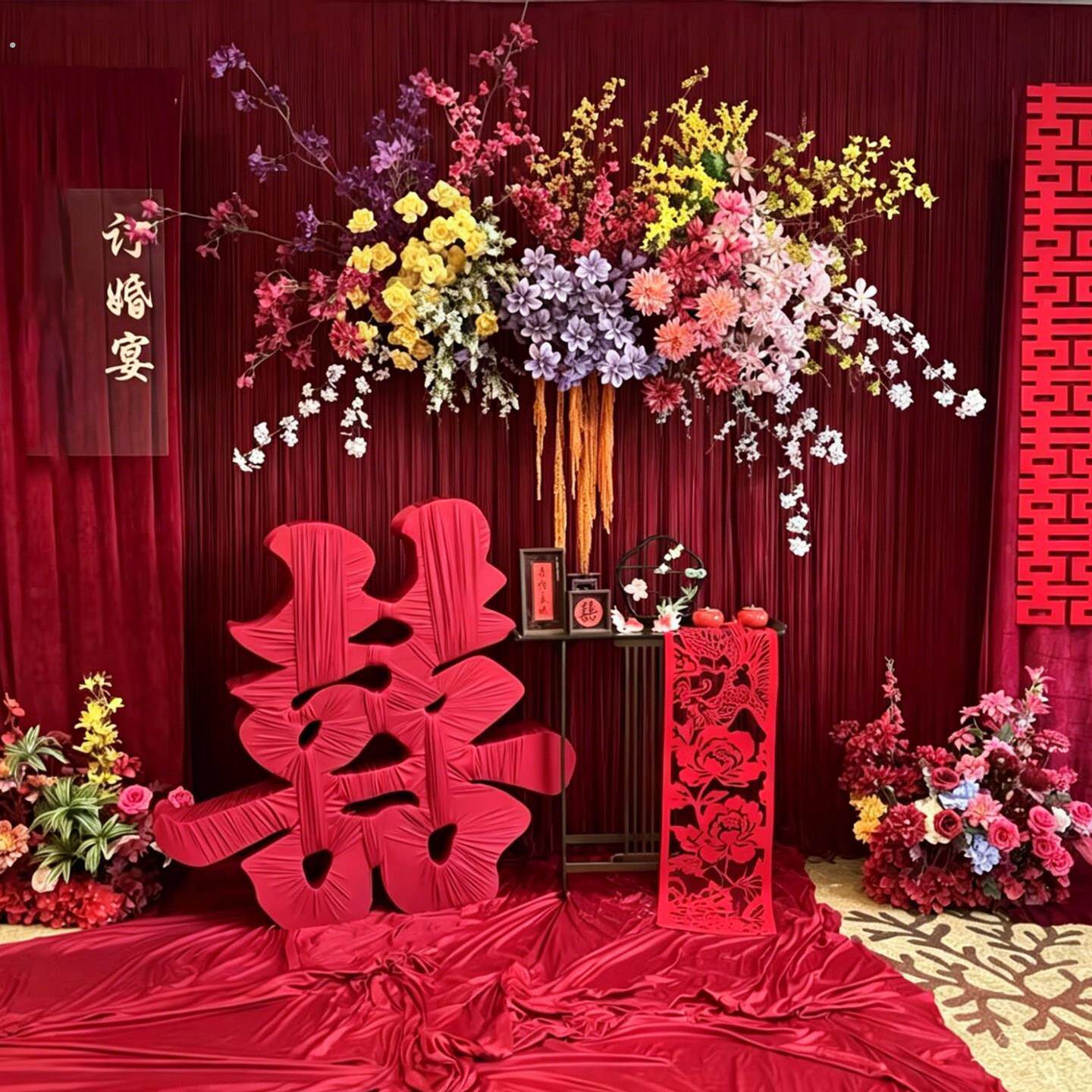 订婚结婚超大型立体双喜字缠布喜字成品婚礼布置拍照装饰喜庆摆件