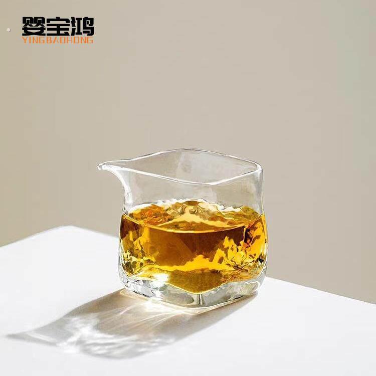 日式锤纹手工四方公道杯耐热加厚玻璃茶海工夫茶具分茶器公道杯