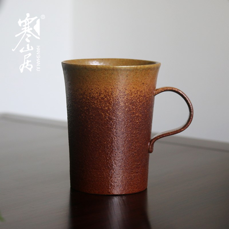 寒山居黑陶水杯粗陶咖啡杯陶瓷马克杯对杯日式鎏金茶杯情侣饮水杯