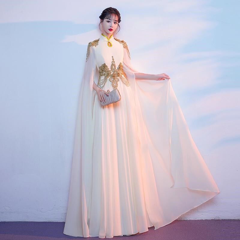 大合唱团演出服女长裙中国风古筝表演朗诵指挥晚礼服比赛服装成人
