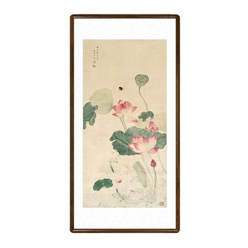 吴应贞荷花图国画新中式客厅玄关装饰画茶室壁画酒店过道仿古字画
