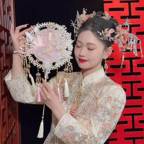团扇结婚新娘礼中式喜扇秀禾却扇婚中式高级感diy材料包双面扇子