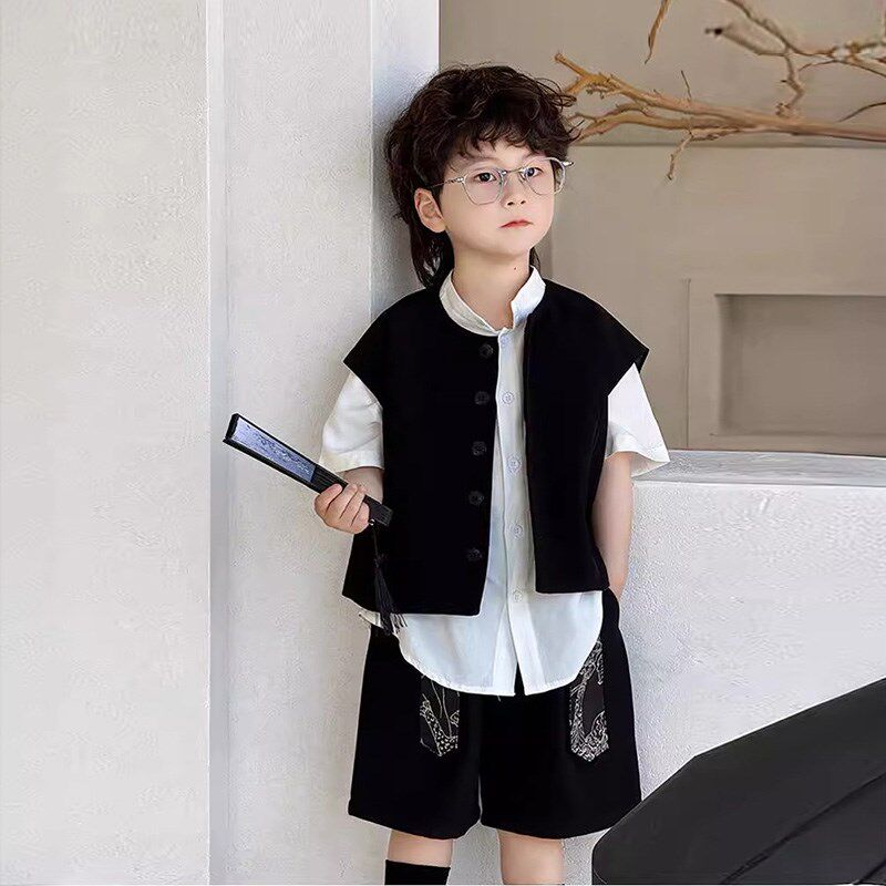 男童汉服新中式国2024夏季新款儿童西装马甲套装婚礼花童礼服休闲