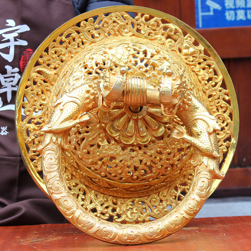 纯铜门环黄铜铺首大门拉手格桑花镂空双龙门环装饰工艺品挂件