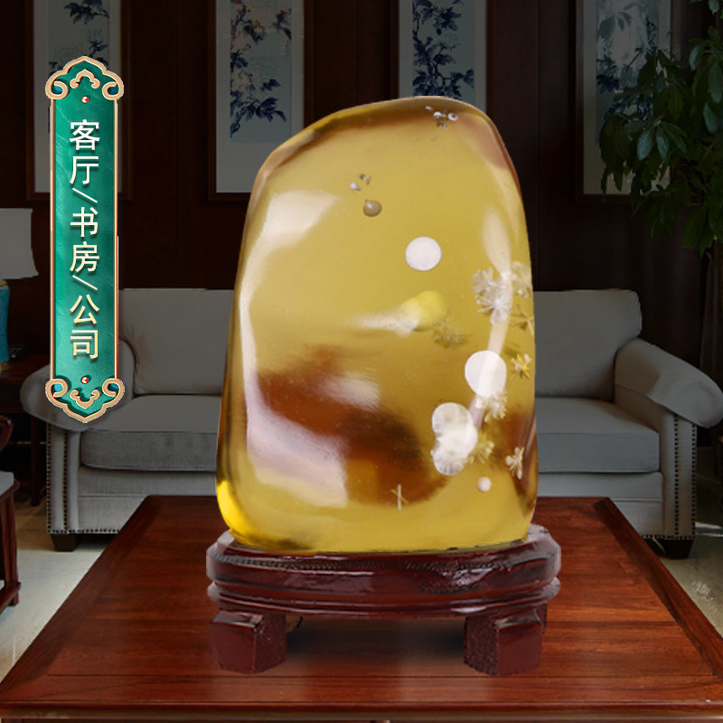黄水晶原石摆件绿水晶琉璃室内观光石头客厅办公室装饰品开业礼品