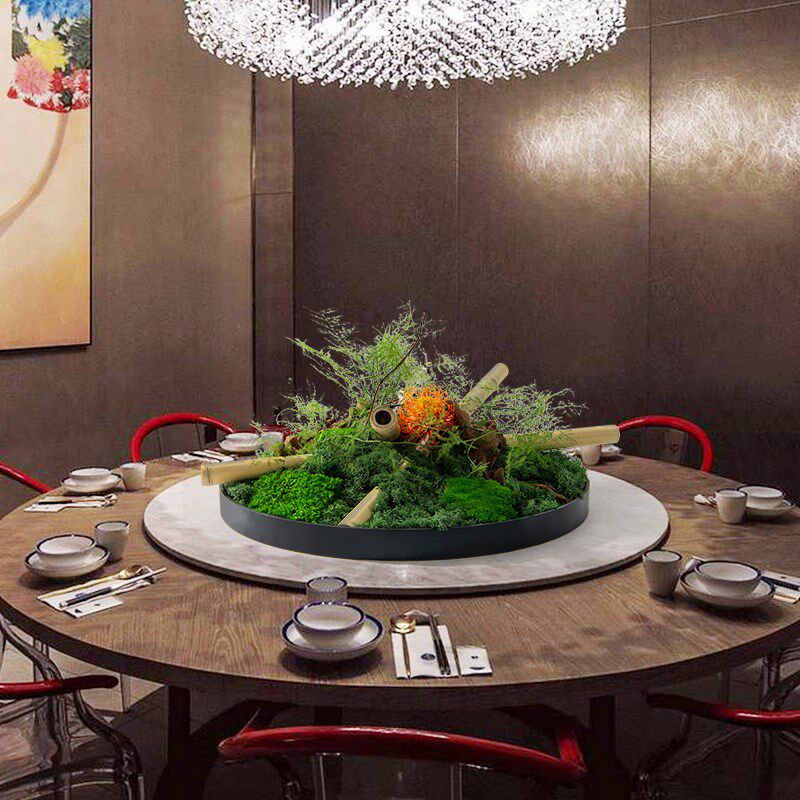 新中式转盘中间摆花大圆桌盆景桌摆件餐厅桌花圆形样板房软装饰品
