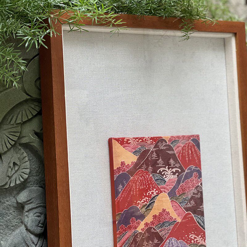背有靠山日式新中式画中画玄关书房茶室风景装饰画实木悬浮国风画
